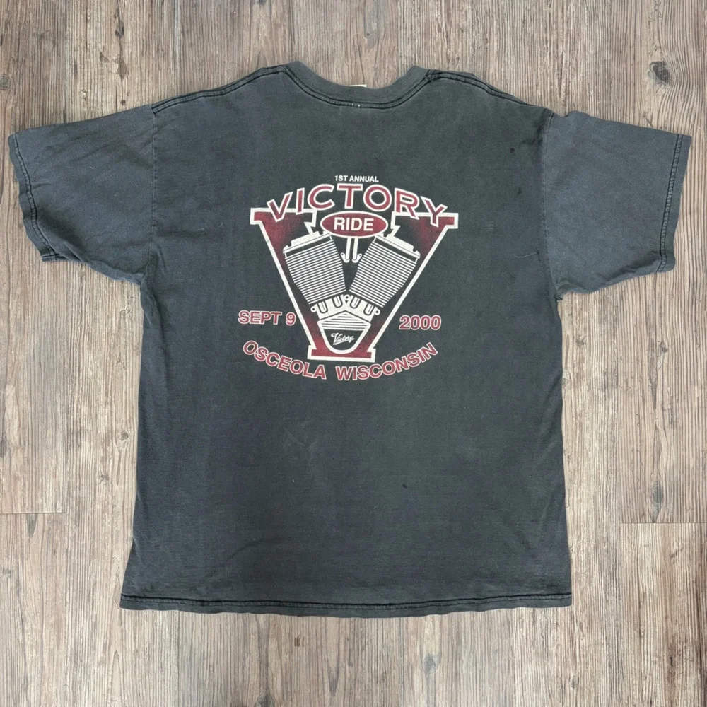 VINTAGE 2000 VICTORY MOTORCYCLE BLACK GRAPHIC SHORT SLEEVE TSHIRT MENS XL